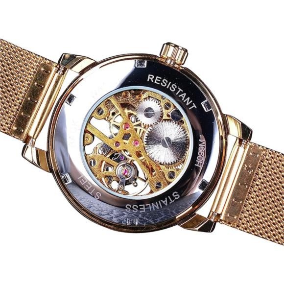 Men's Skeleton Watch Steampunk Watch Black Mechanical Watch for Men Minimalist - Picture 6 of 6